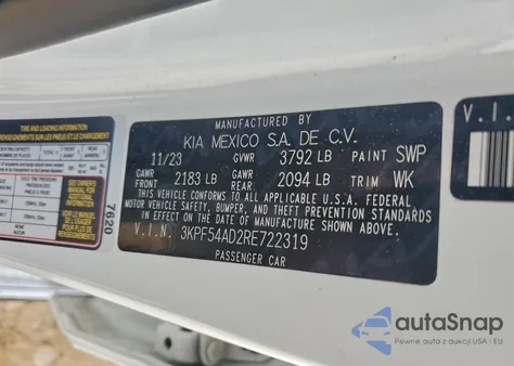 2024 Kia Forte Gt Line z USA, uszkodzony, nr VIN 3KPF54AD2RE722319